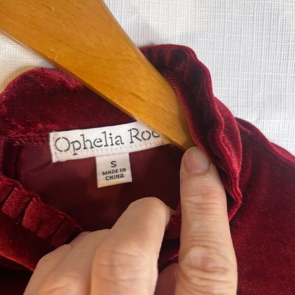 Ophelia Roe Red Velvet Velour Long Sleeve Aline Tiered Ruffle Dress Size Small - Picture 13 of 13